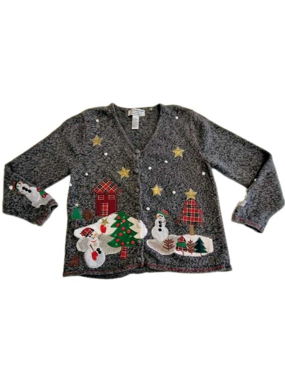 Tiara International Vintage Christmas Collection Sweater Snowman Cardiga Size L